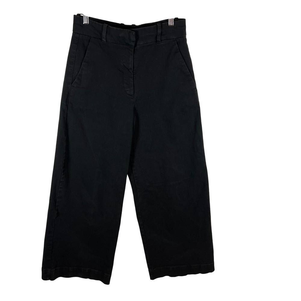Everlane Wide Leg Crop Pants Black High Waisted Cotton Twill Trousers Size 4‎